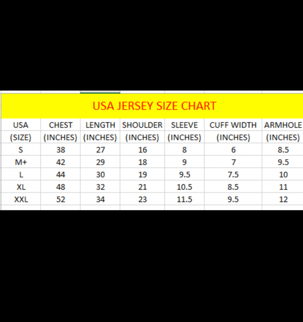 Team USA size chart