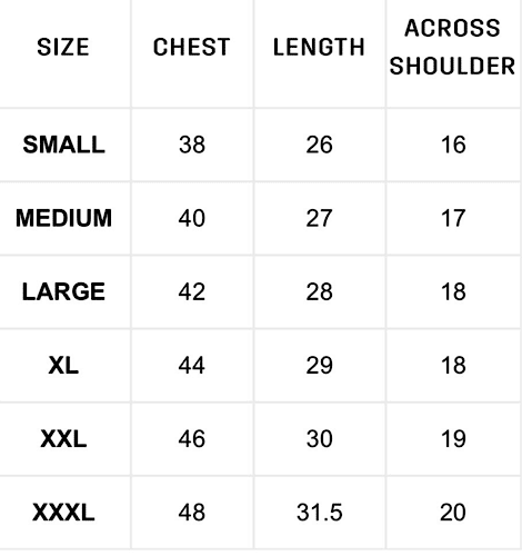 MPL Size Chart