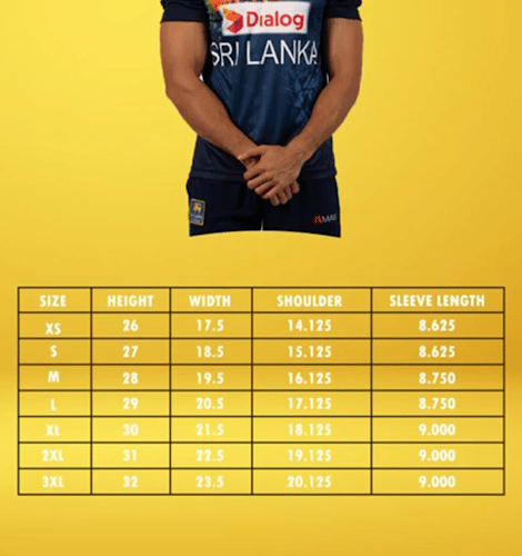 Sri Lanka T20 World Cup 2022 Jersey Size Chart