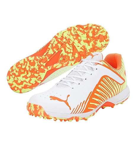 Puma 22 FH Rubber White-Ultra Orange Fast Yellow Cricket Shoes